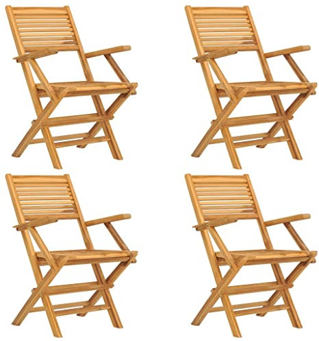 vidaXL Gartenstühle 4 STK., Gartenstuhl Klappbar Lattenrost-Design, Klappstuhl Holzstuhl mit Armlehnen, Gartensessel Stuhl, Massivholz Teak