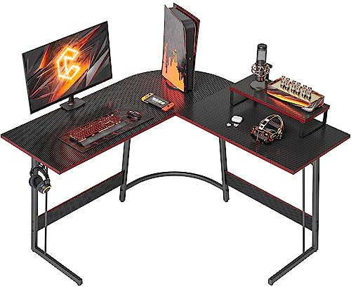 CubiCubi Gaming Tisch Eckschreibtisch 120 x 120 cm, Schreibtisch L Form für Gaming, Ecktisch Computertisch Mit Monitorständer, Platzsparend, Einfach zu Montieren Eck Tisch, Kohlefaser Schwarz