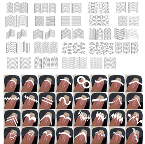 French Manicure Nail Tip Guides French Manicure Nail Art Stencils Stickers Decals 24 Sheets 36 Designs Nail Art Stickers - Professional Salon & Home Use
