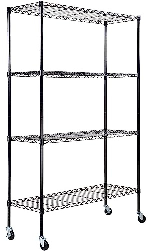 VEVOR Estante de almacenamiento con ruedas, 4 niveles ajustables, estantería de garaje resistente, capacidad de 700 libras, organizador de metal, estante de alambre para cocina, despensa, sótano, baño