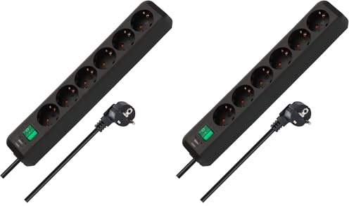 Regleta Eco-Line con Interruptor 6 Tomas Negro 1,5m H05VV-F 3G1,5 (Paquete de 2)