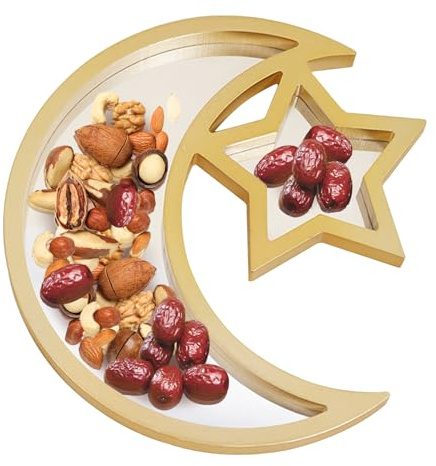 Plateau De Ramadan,Plateau De Service Eid,Plateau À Dessert Eid Mubarak,Ramadan Tablett,Dessert Plateau,Décoration De Vaisselle De Fête En Forme D'Étoile De Lune,Pour Eid Mubarak Fournitures Fête (B)