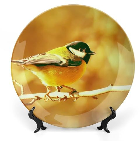 Tit Great Tit Bird Eyes Decorative Plate for Wall Home Wobble-Plate with Display Stand Table Decor Ornament Ceramic Dinner Plate Dessert Dish Holiday Home Decoration 8