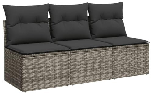 vidaXL Gartensofa mit Kissen 3-Sitzer, Sofa mit Staufach unter Sitzfläche, Terrassensofa mit abnehmbarem waschbarem Bezug, Gartenmöbel Terrassenmöbel, Grau Poly Rattan