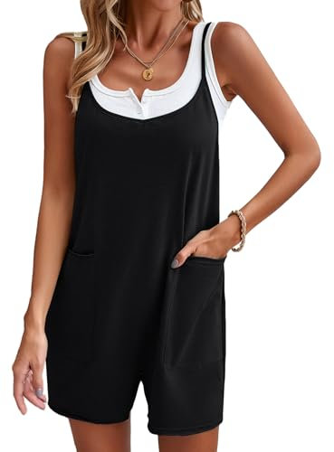 VOGMATE Tuta Intera Donna Corta Elegante Monopezzi e Tutine da Donna con Tasche Jumpsuit Estiva Salopette Sexy Senza Maniche Scollo a V Nero M