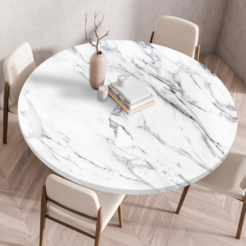 Highdi Tischdecke Abwaschbar Rund 80cm, Elastisch Mármol Druckbar Tischdecke Outdoor Lotuseffekt Tischdecken Table Cloth für Garten Restaurant, Ideal für 70cm-75cm