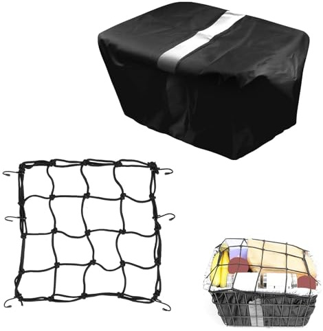 VireEyU Fahrrad Korbabdeckung wasserdicht mit Reflektorstreifen,Regenschutz Fahrradkorb für vorne, Regenabdeckung für Korb hinten, mit Helmnetz mit Gepäcknetz Fahrrad Netz für Befestigung （2 Stücke ）