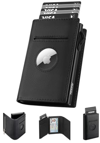 YESIIW Airtag Wallet | Pop up Men's Wallet with Airtag für 9 Karten, 1 Ausweis & 10 Papiergeld | Geldbörse Herren | Portmonee Herren mit RFID Schutz & S Münzfach | Smart Wallets for Men (Schwarz)