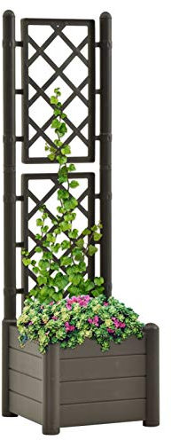 Homgoday Jardinera de jardín con enrejado, 43 x 43 x 142 cm, polipropileno antracita, jardinera con celosía, jardinera con rejilla, jardinera con espaldera de exterior, jardinera con espaldera,
