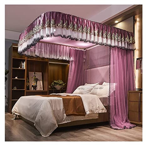 Betthimmel, Schlafzimmer-Moskitonetz, U-förmige Metallschienen, luxuriöser Betthimmel, Erwachsener und Bettvorhang (Größe: 180 x 220 x 00 cm)