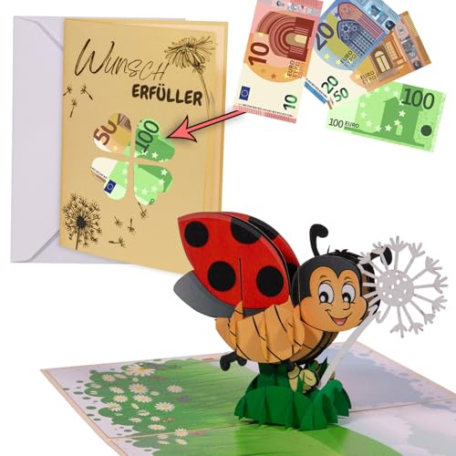 LINPOPUP® Wunscherfüller - Geldgeschenke Karte, Pop-Up Karte Geburtstag Geldgeschenk, Geldschein Verpackung mit Umschlag als Geldkarte, Glücksbringer Grußkarte Geburtstagskarte, Geschenke, N161