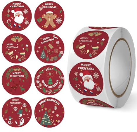 500 Stück Aufkleber Weihnachten, Weihnachtsaufkleber Rolle Geschenketiketten, Weihnachtssticker Selbstklebend, Weihnachts Sticker Deko für Weihnachtskarten Geschenktaschen Papiertüten(Rot)05