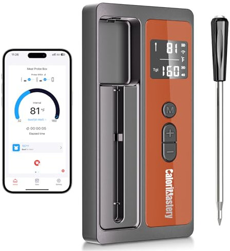 Wireless Meat Thermometer: 500FT Bluetooth Smart Meat Thermometer for Cooking and Grilling, CaloriMastery Digital Food Thermometer with Ultra-Thin Probe for Oven Safe, Kitchen, Smoker, BBQ