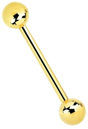 Piercing de varilla, barra chapada en oro de 1,6 mm con dos bolas, Acero inoxidable