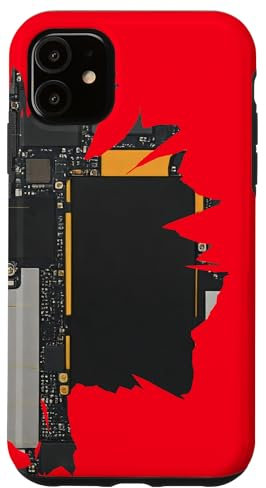 Carte mère avec Fond Rouge cassé Coque pour iPhone 11