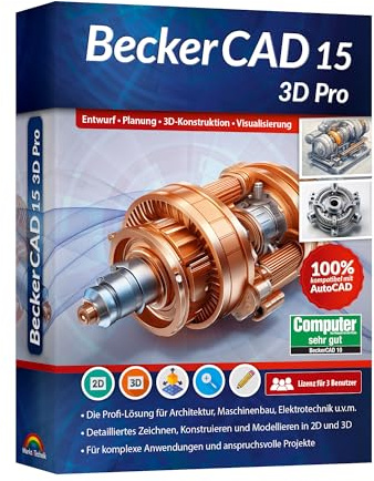 BeckerCAD 15 3D PRO - Profi-CAD-Software und 3D-Zeichenprogramm für Architektur, Maschinenbau, Modellbau und Elektrotechnik - 100% kompatibel mit AutoCAD -und Win 11, 10, 8, 7