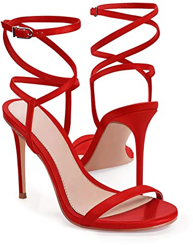 Coutgo Womens Strappy Heels Lace up Sandals Sexy High Heeled Ankle Strap Summer Dress Shoes