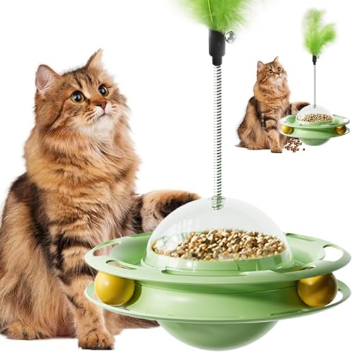 Tmeng Cat Toys Interactive Track Balls,3 in 1 Cat Roller Toy for Indoor Cats,360° Rotating Food Leakage Device，Solve cat Anxiety and Attract Cats to Play