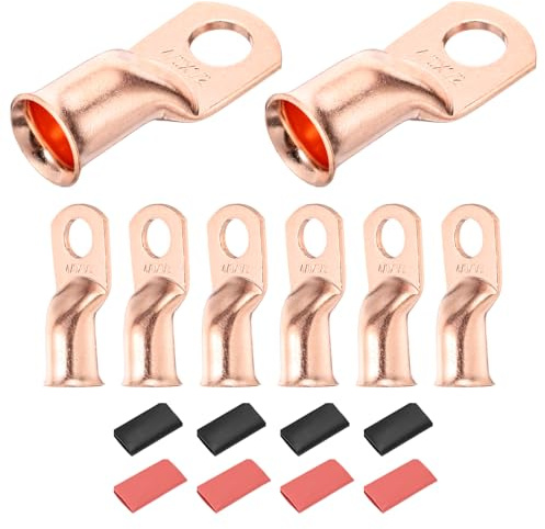DMiotech 8 Pcs 4/0 AWG - 1/2 Copper Cable Lugs, Battery Cable Ends, Heavy Duty Copper Wire Lugs with 8pcs Heat Shrink Tubing for Electrical Projects
