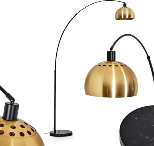HOFSTEIN Stehleuchte Baloca, Stehlampe aus Metall in Schwarz/Messing gebürstet/Gold mit Marmorfuß, verstellbare Leuchte im Retro/Vintage-Design, Lichteffekt, Fußschalter, E27, Wohnzimmer, Schlafzimmer