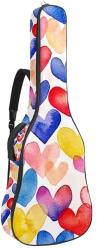 Gitarrentasche in voller Größe, wasserdichte Gitarren-Abdeckung, Tragetasche für akustische klassische E-Gitarren, bunte Wildblumen, weißer Hintergrund, Mehrfarbig 04, 42.9x16.9x4.7 in, Lässiger