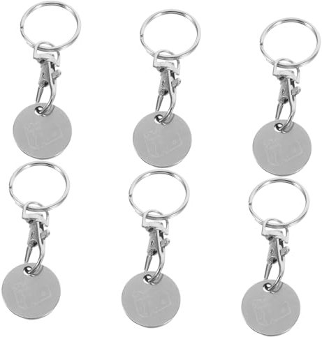 TEHAUX 6pcs Stainless Steel Supermarket Trolley Tokens Keyring Portable Shopping Cart Coin Keychain