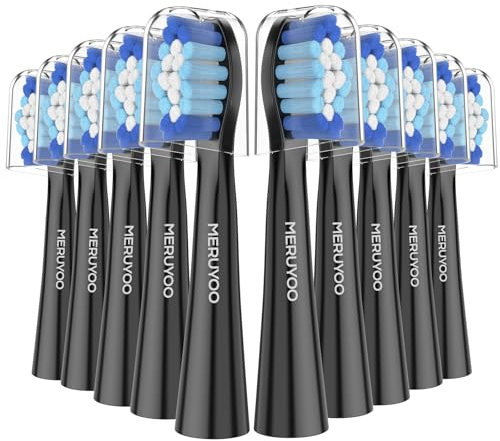 10er MERUYOO Ersatzbürsten Kompatibel mit Oral-B Pulsonic Aufsteckbürsten，Ersatzbürsten für tägliche Reinigung ，Installationsmethode, Videos ansehen schwarz