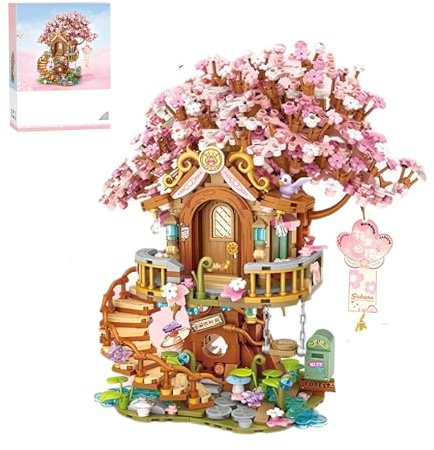 Japanische Sakura Baumhaus Mini Baustein Baukasten, 1149Stück Kirschbaum Mikro Architektur Modell Spielzeug, STEM Botanische Sammlung Konstruktionen Klemmbausteine Kit, Idee Geschenke Erwachsen Kinder