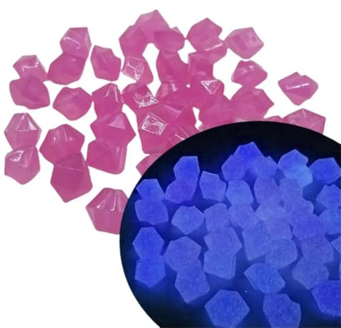 100 guijarros luminosos de 14 mm de colores que brillan en la oscuridad, decorativos para patio, jardín, pecera, acuario, color rojo violáceo.