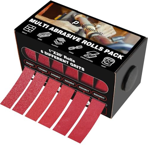 Emery Cloth Roll Set 6 Grits, 80/120/240/320/400/600 Grit Sandpaper Roll, 1 x 20 Ft Emery Paper, Abrasive Sanding Paper Roll, 6 Rolls of Wet and Dry sandpaper for Metal, Wood, Furniture Polishing