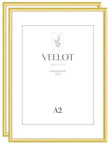 Veelot® 2x Bilderrahmen A2 42x59.4cm | Metall Aluminium,Gold mat,Passepartout 30X42cm,Picture Frame 42x60cm mit bruchsicherem Acrylglas | Nur zur Wandmontage
