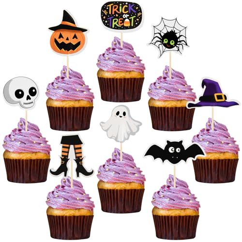 Morcheiong Decorazioni per cupcake di Halloween, 80 pezzi spettrale casa stregata festa frutta decorazione forniture