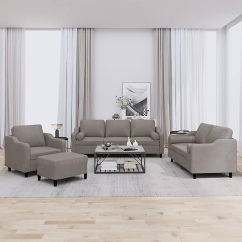 HETFTJN 4-TLG. Wohnlandschaft Taupe Sofa Couch 198 x 77 x 80 cm mit Sessel 2-Sitzer 3-Sitzer Hocker Modernes Design Robust und Langlebig für Wohnzimmer Schlafzimmer Balkon