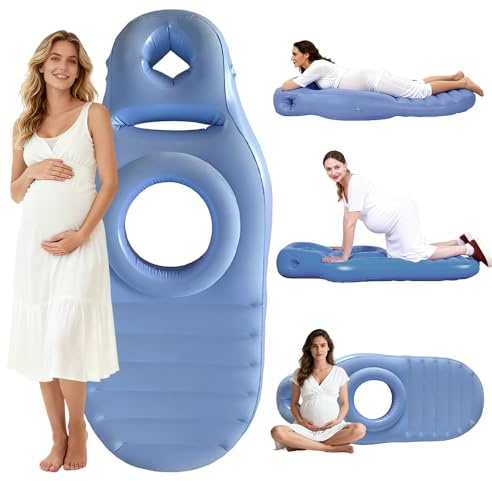 HOVCEH Pregnancy Pillow, Almohada para Embarazadas Inflable con Agujero, Cojin Embarazada PVC Espesante, Suave y Cómodo Almofada Gravides para La Barriguita (Azul)