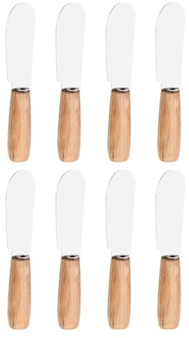 8 piezas Espátulas para Untar Mantequilla de Acero Inoxidable con Mango de Madera Ergonómico Espátulas para Hornear Aptas para Postres Quesos y Cremas Hogar y Restaurantes