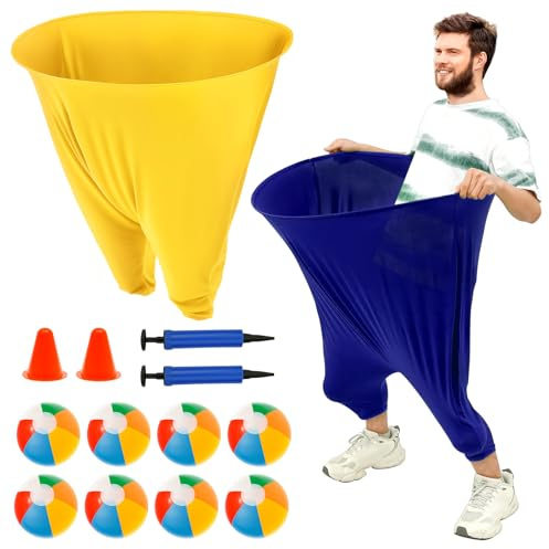 2 Stück Oma-Hosen-Hofspiel,Freaky Party Spiele Hosen Sets mit 18 Hüpfende Bälle,2 Pumpe,2 Marker Eimer,80×100 cm,Riesige Freizeit-Wurfspiele für draußen für Erwachsene Familie Hinterhof Partys