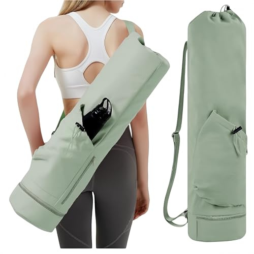 Ymswjgj Bolsa Para Esterilla De Yoga Con Cremallera Completa, Bolsa Grande, Para Mujer, Con Correa De Hombro Ajustable, Color Verde
