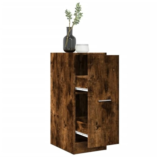 Owoxanthellate Armario farmacéutico de roble ahumado, 30 x 41 x 77,5 cm, material de madera con 2 cajones, como armario compacto para el hogar o la oficina, para cocina, salón, pasillo