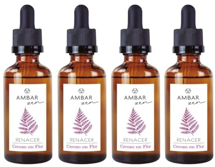 AMBAR ZEN Aceites Esenciales para Humidificador · Pack 4 x 50 ml Cerezo en Flor · Aceite Aromático Natural · Aromaterapia para Difusor, Mikado
