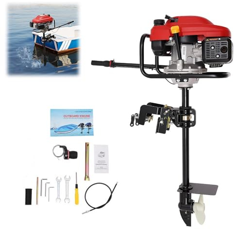HUOMMGS 200CC Benzin Aussenborder 4 Takt Luftgekühltmotor 7,5PS Bootsmotor mit CDI Zündung, Kupplung, 360° Lenkung Trolling Boot Außenbordmotor für 4–6m Boot Außen Border mit Handzug Start