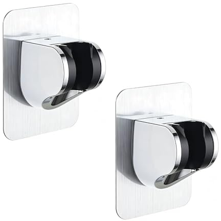2PCS Support de Pommeau de Douche Autocollant Réglable, Support de Douchette Sans Percage, Fixation Robuste pour Salle de Bain, Hôtel et Maison, Porte Pommeau de Douche Durable