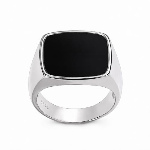 Herren Siegelring aus 925 Sterling Silber mit Naturstein Rechteckiger Silberring für Herren Eleganter Massiver Ring im Zeitlosen Design für Alltag und Freizeit