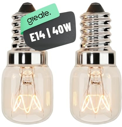 greate E14 Backofenlampe 40W 300 Grad hitzebeständig 300 Lumen 2700K | 2er Pack Glühbirne Backofen Lampe für Ofen, Salzkristalllampe, Mikrowelle, Lavalampe uvm - Birne warmweiß