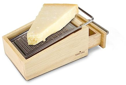 ROMINOX Geschenkartikel Cheese grater // Parmo - 3-piece parmesan grater made of wood, with collection and storage container, removable stainless steel grater; approx. 7 x 10.6 x 15 cm