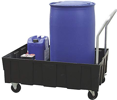 Polyethylen-Auffangwanne mit 2 Lenk- und 2 Bockrol len, ohne Gitterrost, BxTxH 1205x805x1040 mm