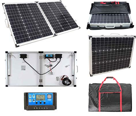 Lowenergie 100w Folding Solar Panel Mono Crystalline 12v or 24v Portable Battery Charger Kit Camping Caravan Boat Off Grid with Bag and Charge Controller