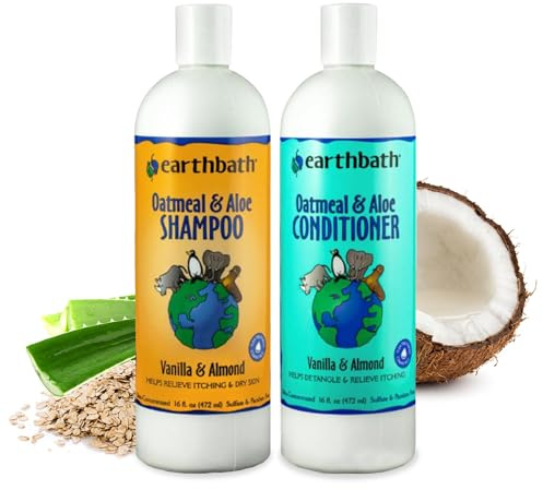 earthbath Vanilla & Almond Dog Shampoo and Conditioner Set - Oatmeal Shampoo & Conditioner for Dogs, Itchy, Dry Skin Relief, Pet Wash, Made in US - Vanilla & Almond, 16 Fl Oz (Pack of 2)