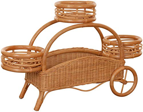 Korb-Outlet Blumenständer/Blumen-Wagen aus echtem Rattan Farbe (Terracotta)