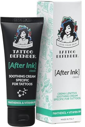 Tattoo Defender - After Ink Classic 50ml - Crema Lenitiva Ed Idratante Per La Cura E La Guarigione Dei Tatuaggi - Con Acido Ialuronico -Non Macchia E Non Unge - Dermatologicamente Testata