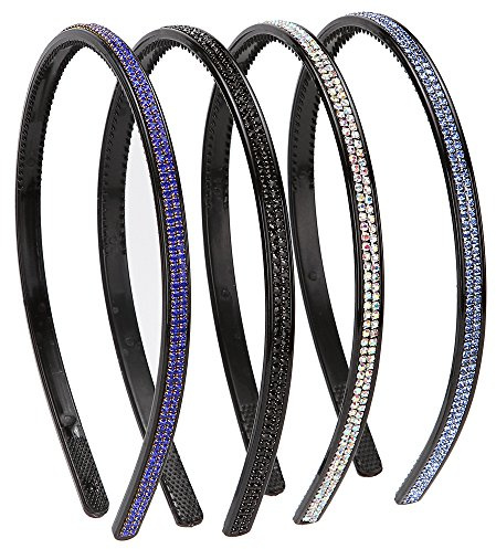 LONEEDY 4 Pack Fashion Rhinestone and Crystal Hard Headbands, Non-slip Teeth Hairband for Women